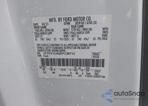 2013 Ford F-150 Xlt z USA, uszkodzony, nr VIN 1FTEX1CM2DFC26713